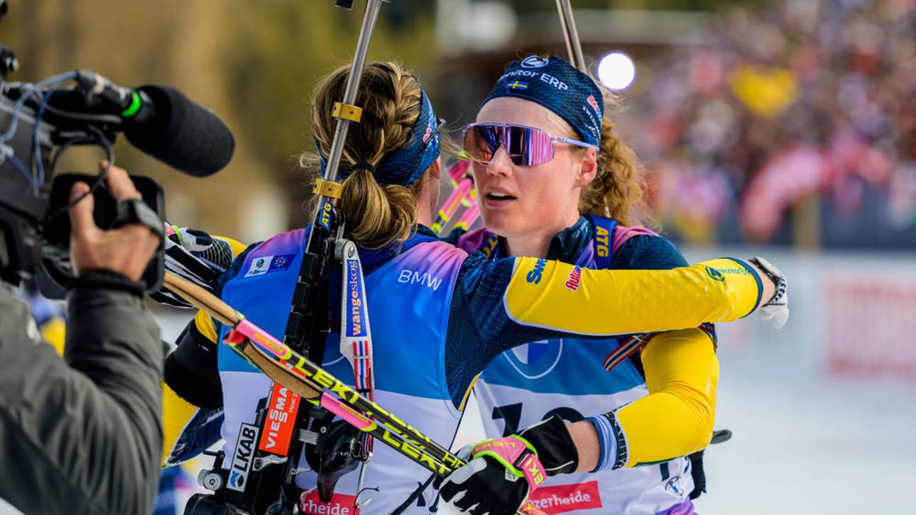 Hanna Öberg umarmte nach dem Rennen Schwester Elvira