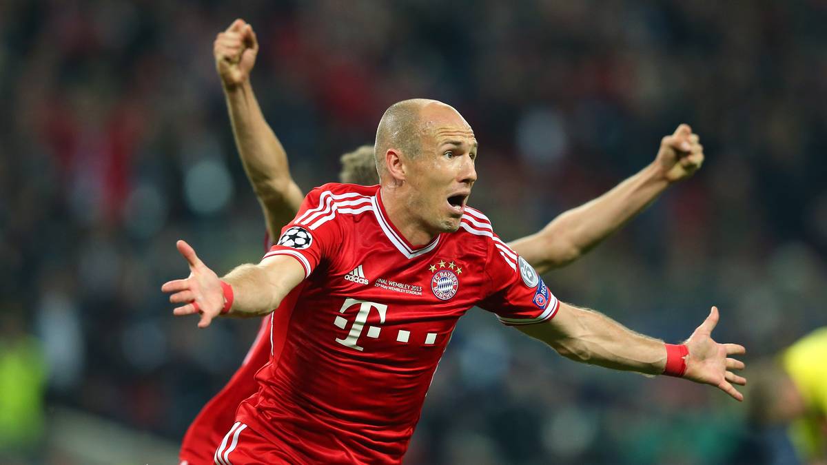 PLATZ 3 - ARJEN ROBBEN: Sein Tor 2013 in Wembley gegen den BVB machte den Niederländer unsterblich. Zehn Jahre lang beackerte Robben die Außenbahn des FC Bayern, gewann neben der Champions League acht Meistertitel, erzielte 144 Pflichtspieltore für den Rekordmeister