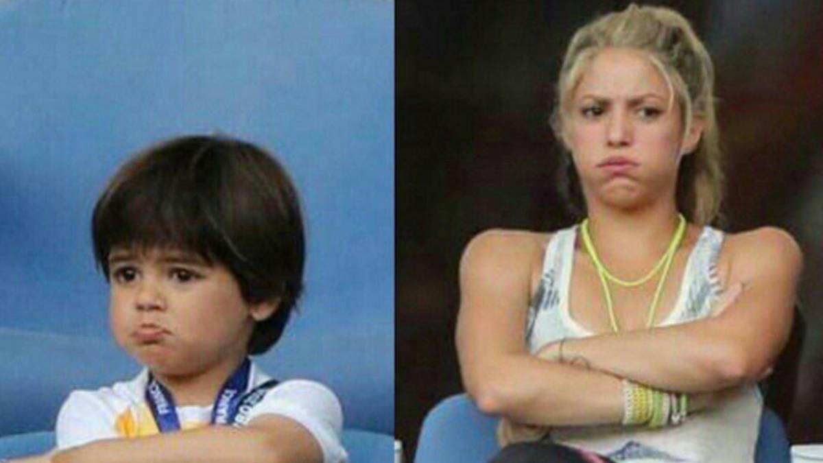 Popstar Shakira leidet mit. Die Lebensgefährtin von Gerard Pique leidet beim EM-Aus der Spanier auf der Tribüne mit. Der gemeinsame Sohn des Glamour-Paares genauso. Shakira schreibt zu dem Bild: "Von wem er das wohl hat?"