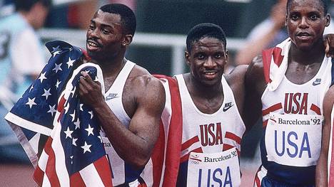 Leroy Burrell (l.) gewann bei Olympia 1992 Staffel-Gold mit den USA