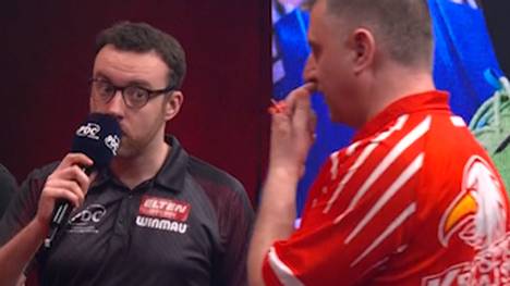Krzysztof Ratajski verrechnet sich im Sechzehntelfinale der European Darts Trophy im Duell mit Vize-Weltmeister Gian van Veen. Die SPORT1-Kommentatoren Basti Schwele und Robert Marijanovic sind durch den Fehler des sonst so souveränen Ratajski verwundert.