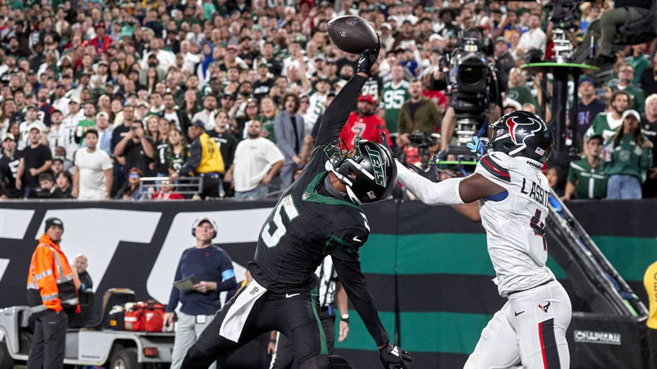 Garrett Wilson (l.), Wide Receiver der New York Jets, gelang ein unglaublicher Catch gegen die Houston Texans