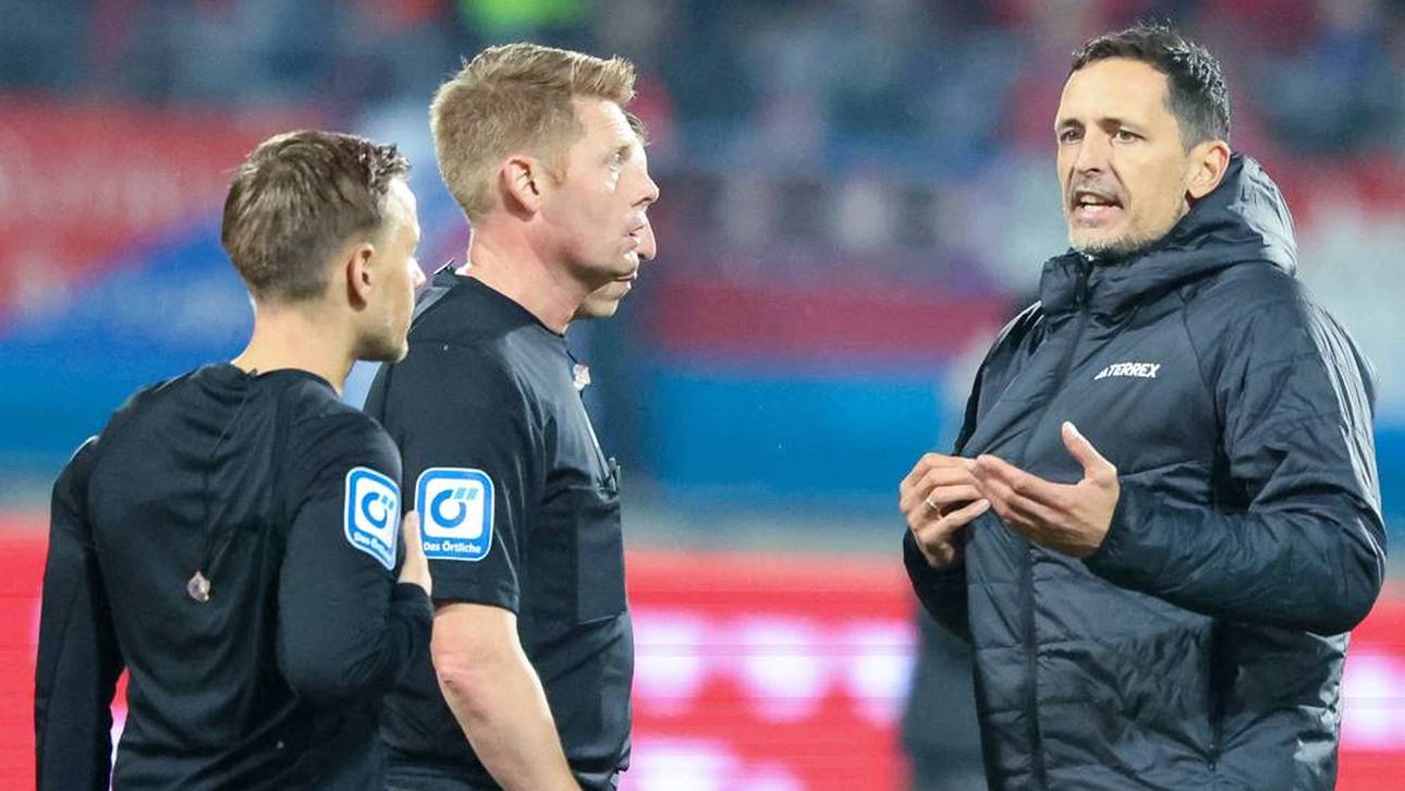 Dino Toppmöller (r.) suchte das Gespräch mit Schiedsrichter Christian Dingert
