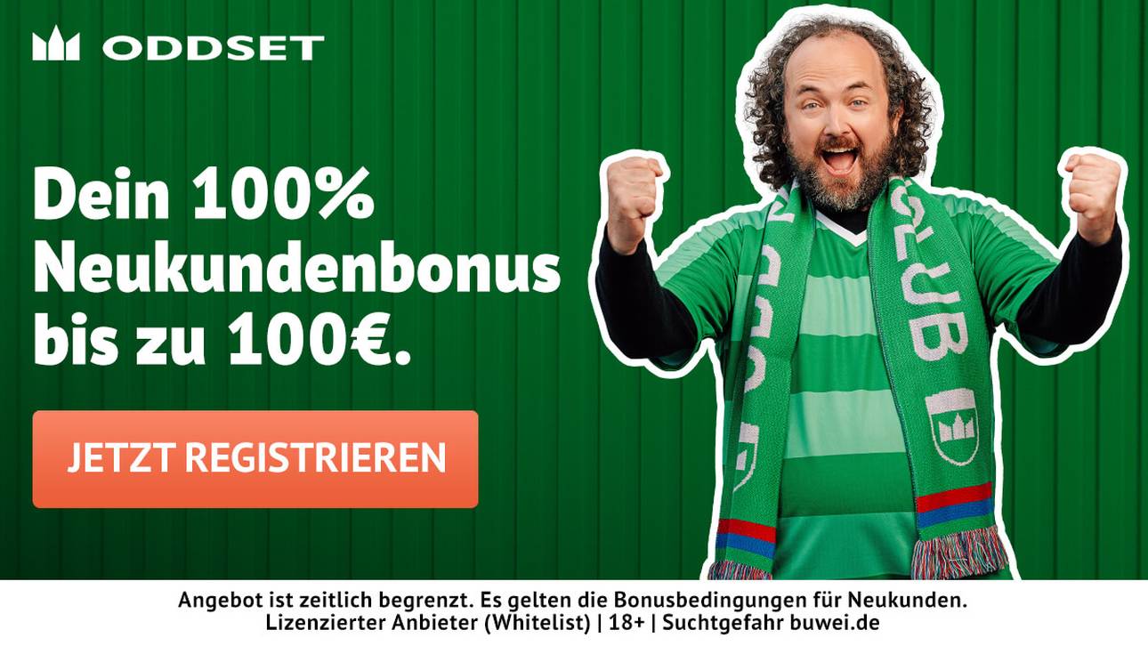 Als Oddset Neukundenbonus winkt ein Reload-Angebot bis zu 100 € samt 10€ Freebet.