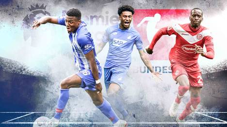 Bundesliga-Shootingstars aus der Premier League: Javairo Dilrosun, Reiss Nelson und Dodi Lukebakio (v.l.)