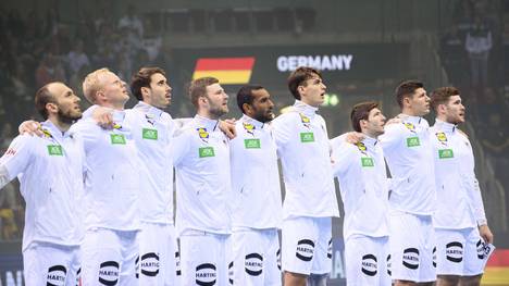 Die Deutsche Handballmannschaft vor dem Spiel gegen Portugal