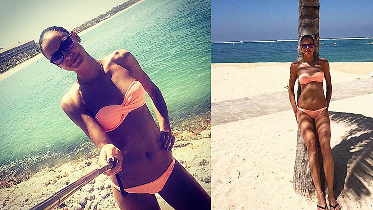 Ihre Teamkollegin Natalija Obmotschajewa lichtet sich ebenfalls gern in Badesachen ab, notfalls mit Selfie-Stick