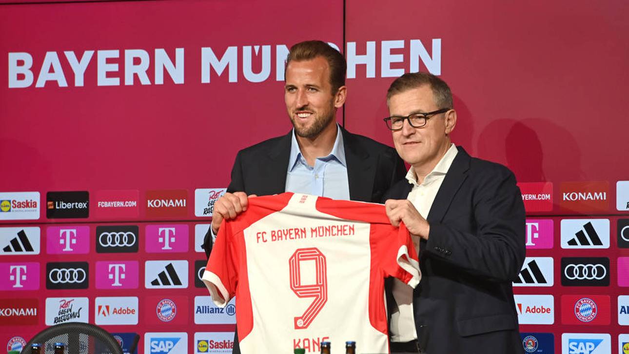 Jan-Christian Dreesen bei der Vorstellungs-PK von Harry Kane