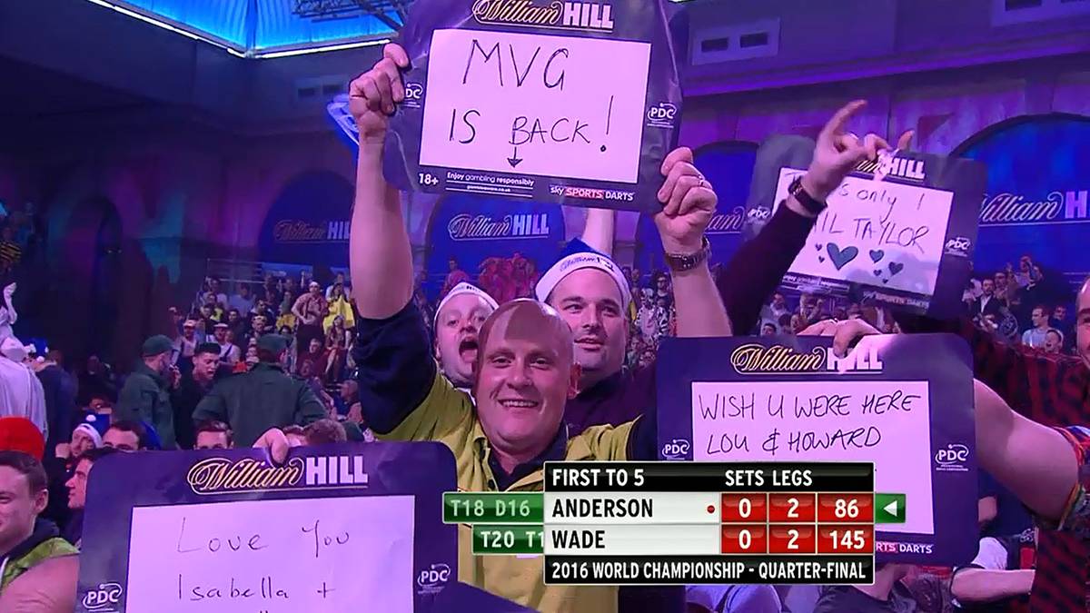 Michael van Gerwen schied gegen Raymond van Barneveld aus. Dennoch ist der Niederländer weiter im Ally Pally am Start - zumindest, wenn man diesem Anhänger Glauben schenken darf