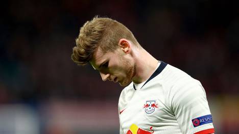 LEIPZIG, GERMANY - MARCH 10: Timo Werner of Leipzig looks on during the UEFA Champions League round of 16 second leg match between RB Leipzig and Tottenham Hotspur at Red Bull Arena on March 10, 2020 in Leipzig, Germany. (Photo by Martin Rose/Bongarts/Getty Images)
