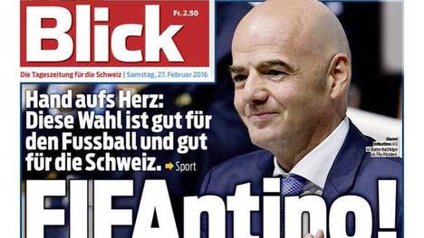 Die Titelseite der Boulevard-Zeitung "Blick" nach der Wahl von Gianni Infantino zum FIFA-Boss