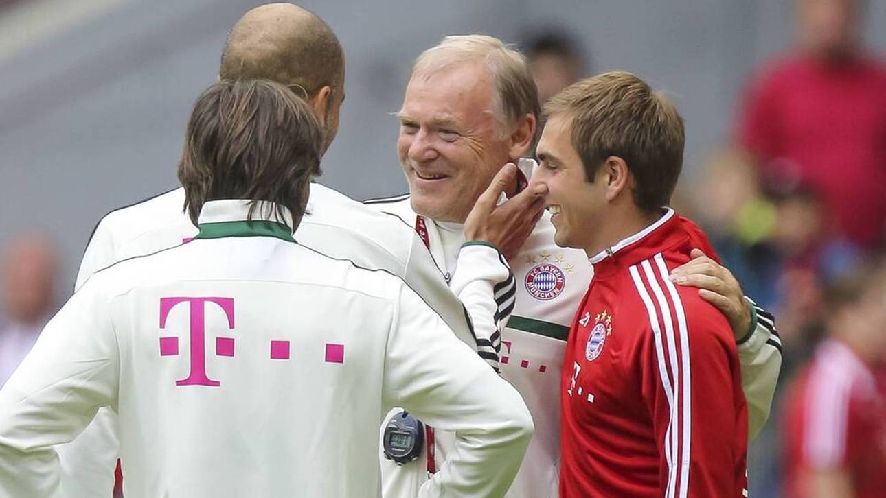 Gerland (Mitte) mit Pep Guardiola und Philipp Lahm