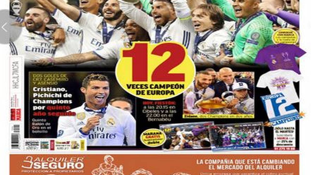 MARCA (Spanien): "Die Herren des Universums. Juventus geht gegen Real baden. Die Legende der Champions League. Real Madrid holt den zwölften Titel gegen Juventus und ist damit das erste Team, das den Titel zweimal in Folge holt. Real zerstört Juve in einer für die Geschichte denkwürdigen zweiten Halbzeit. Real wurde von Toni Kroos und Luka Modric kommandiert. Die beste schwarz-weiße Mannschaft ist jetzt auch die beste in Farbe."