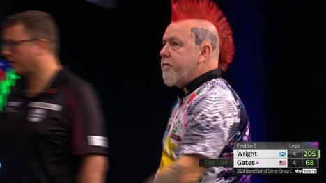 Peter Wright verliert sein zweites Gruppenspiel gegen Leonard Gates im Decider mit 4:5 und steht beim Grand Slam of Darts kurz vor dem Aus.