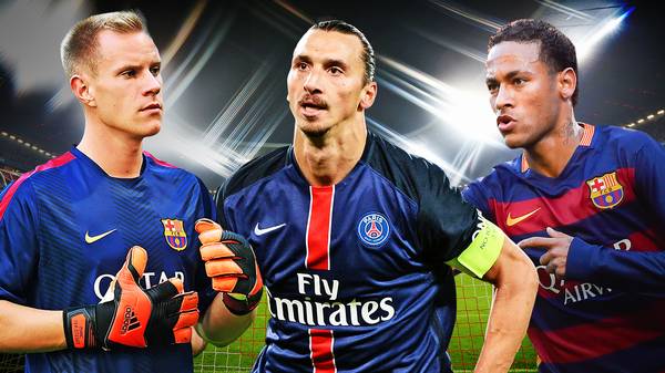 Marc-Andre ter Stegen, Zlatan Ibrahimovic, Neymar (v. l.): Wechselt einer noch die Fronten?