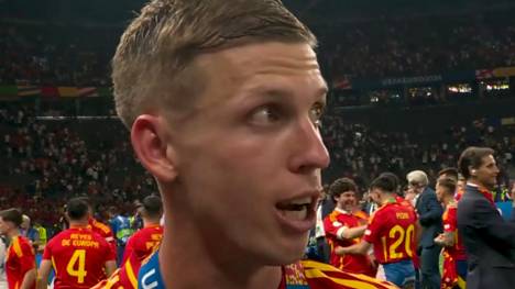 Dani Olmo zeigt sich nach dem Spanien-Sieg gegen England im Finale der UEFA EURO 2024 überglücklich über den Titelgewinn. 