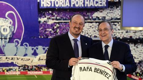 Rafael Benitez bei seiner Vorstellung als Trainer von Real Madrid mit Präsident Florentino Perez