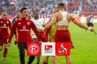 Fortuna Düsseldorf rettet sich gegen im Derby gegen Köln zu einem Punkt. Jona Niemiec trifft mit seiner missglückten Flanke zum 2:2-Ausgleich. 