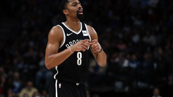 DALLAS, TEXAS - JANUARY 02:  Spencer Dinwiddie #8 of the Brooklyn Nets at American Airlines Center on January 02, 2020 in Dallas, Texas.  NOTE TO USER: User expressly acknowledges and agrees that, by downloading and or using this photograph, User is consenting to the terms and conditions of the Getty Images License Agreement. (Photo by Ronald Martinez/Getty Images)