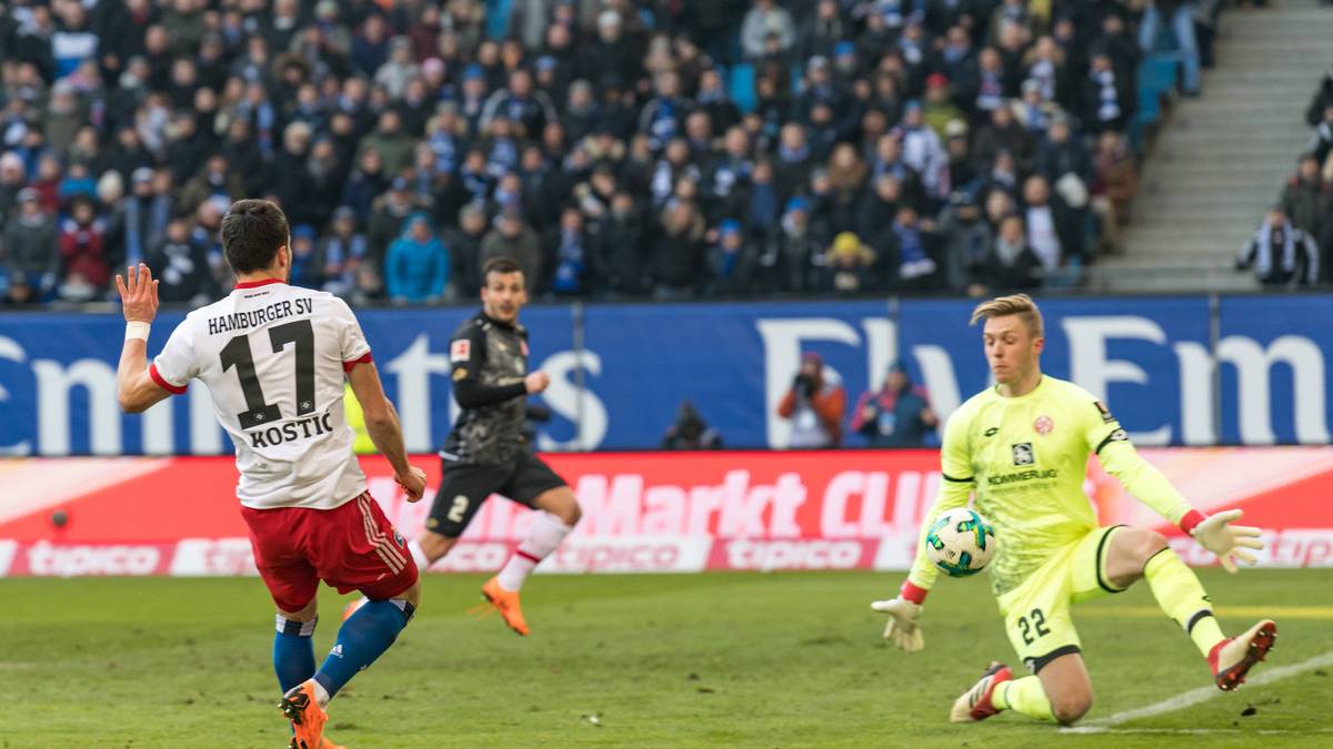 Nur in Hamburg fällt kein Tor. Erst trifft Schipplock die Latte, dann überwindet Filip Kostic den Mainzer Keeper Florian Müller...