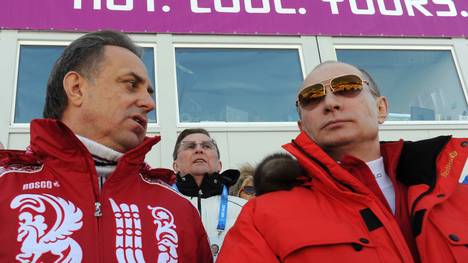 Sportminister Vitaly Mutko bei Olympia 2014 in Sotschi mit Präsident Wladimir Putin