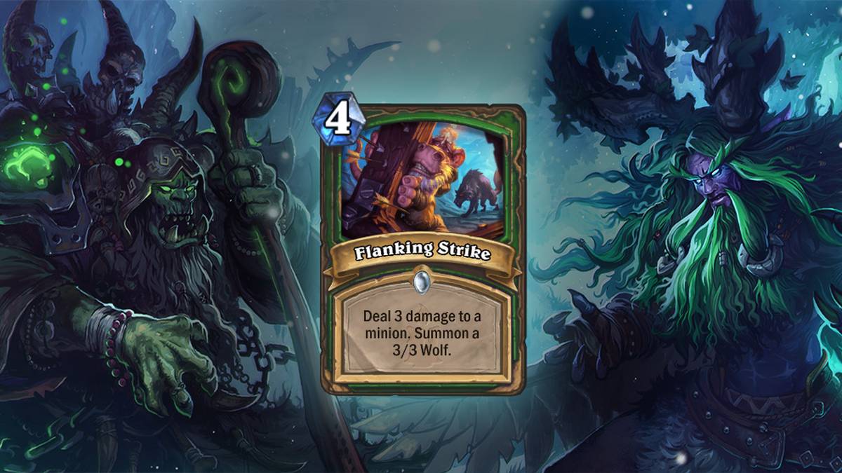 Flankenangriff (Flanking Strike) - Fügt einem Diener 3 Schaden zu. Ruft einen Wolf (3/3) herbei. Diese Karte wird zweimal im Deck gespielt