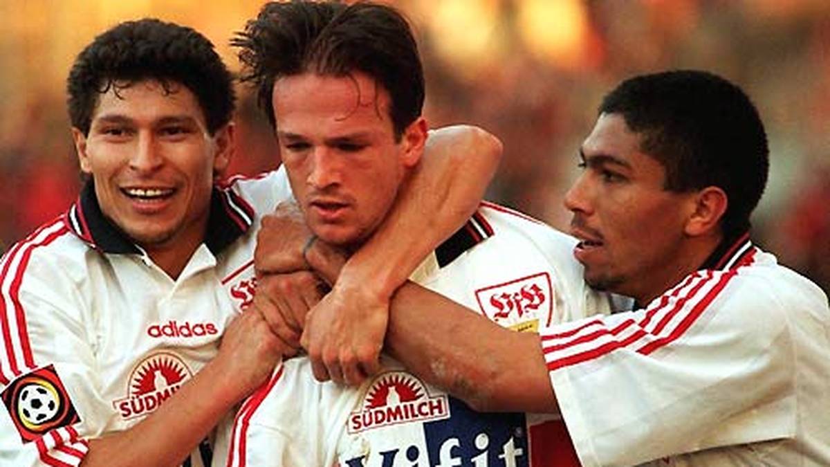 1997 mischt Bobic im "Magischen Dreieck" mit Krassimir Balakov und Giovane Elber die Liga auf