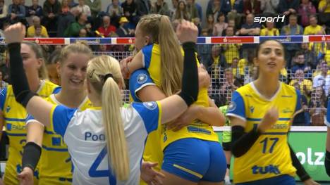 Der SSC Palmberg Schwerin siegt trotz einiger Ausfälle und schwierigen Wochen souverän gegen den USC Münster. Vor allem an den Satzenden überzeugen die Gelben.