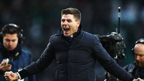 GLASGOW, SCOTLAND - DECEMBER 29: Rangers Manager Steven Gerrard celebrates at full time during the Ladbrokes Premiership match between Celtic and Rangers at Celtic Park on December 29, 2019 in Glasgow, Scotland. (Photo by Ian MacNicol/Getty Images)