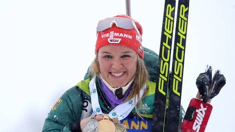 Denise Herrmann holte bei der Biathlon WM im schwedischen Östersund drei Medaillen