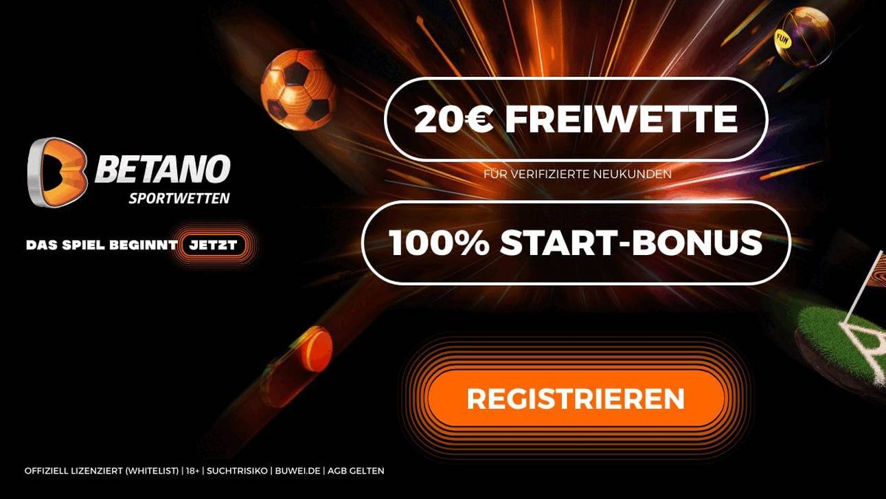 Für Neukunden gibt es bei Betano eine 20 € Gratiswette ohne Einzahlung (18+ | AGB gelten).