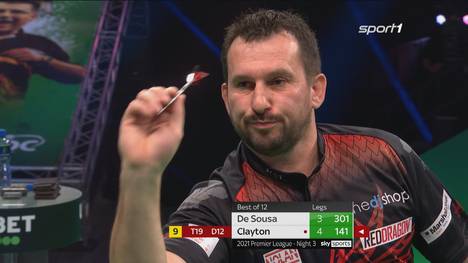 Obwohl José de Sousa einen Average von 108 Punkten spielt, ist er am Ende gegen Jonny Clayton chancenlos. Der Waliser trifft 78% auf die Doppelfelder und zeigt sogar einen 9-Darter.  