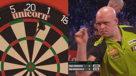 Michael van Gerwen gewinnt gegen Altmeister Raymond van Barneveld mit 6:3 und macht damit das Knaller-Achtelfinale gegen Gary Anderson perfekt. 
