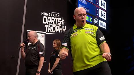 Michael van Gerwen gewinnt in der zweiten Runde der Hungarian Darts Trophy gegen Martin Lukeman und startet dabei mit einem 9-Darter ins Match.