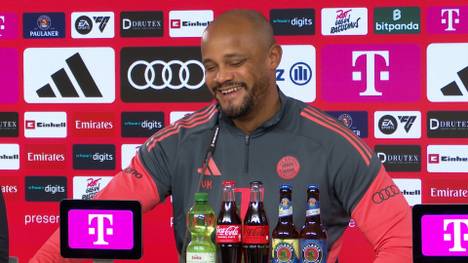 FCB-Trainer Vincent Kompany reagiert auf eine Frage zu den wenigen Einsatzminuten von Serge Gnabry und sorgt für einen Lacher. 