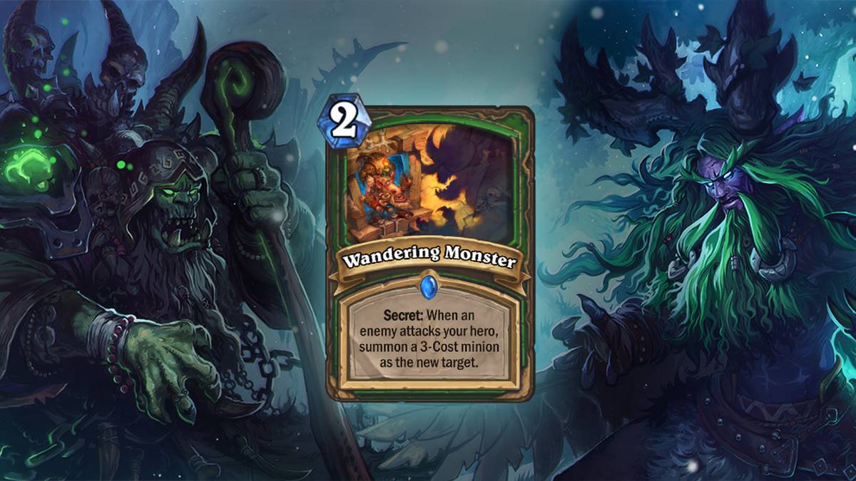 Monsterköder (Wandering Monster) - Geheimnis: Wenn ein Feind Euren Helden angreift, ruft Ihr einen Diener, der (3) kostet, als neues Ziel herbei. Diese Karte wird zweimal im Deck gespielt