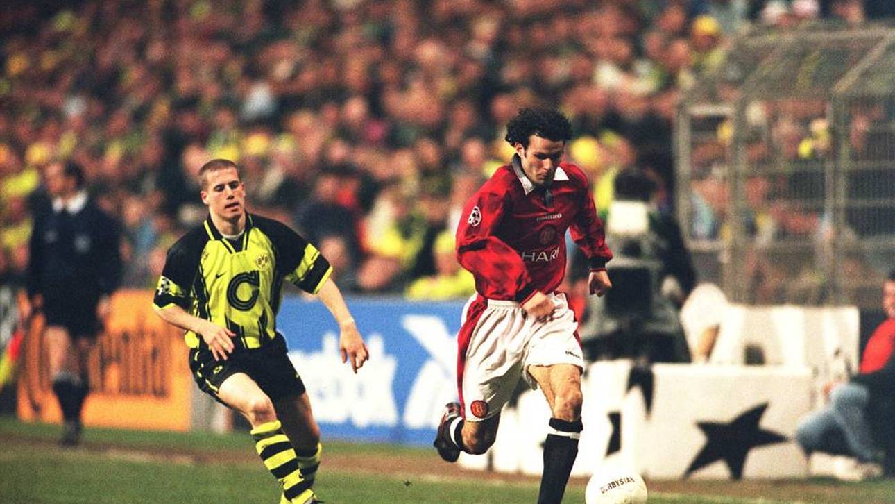 Lars Ricken rennt Ryan Giggs im Champions League-Halbfinale 1997 hinterher
