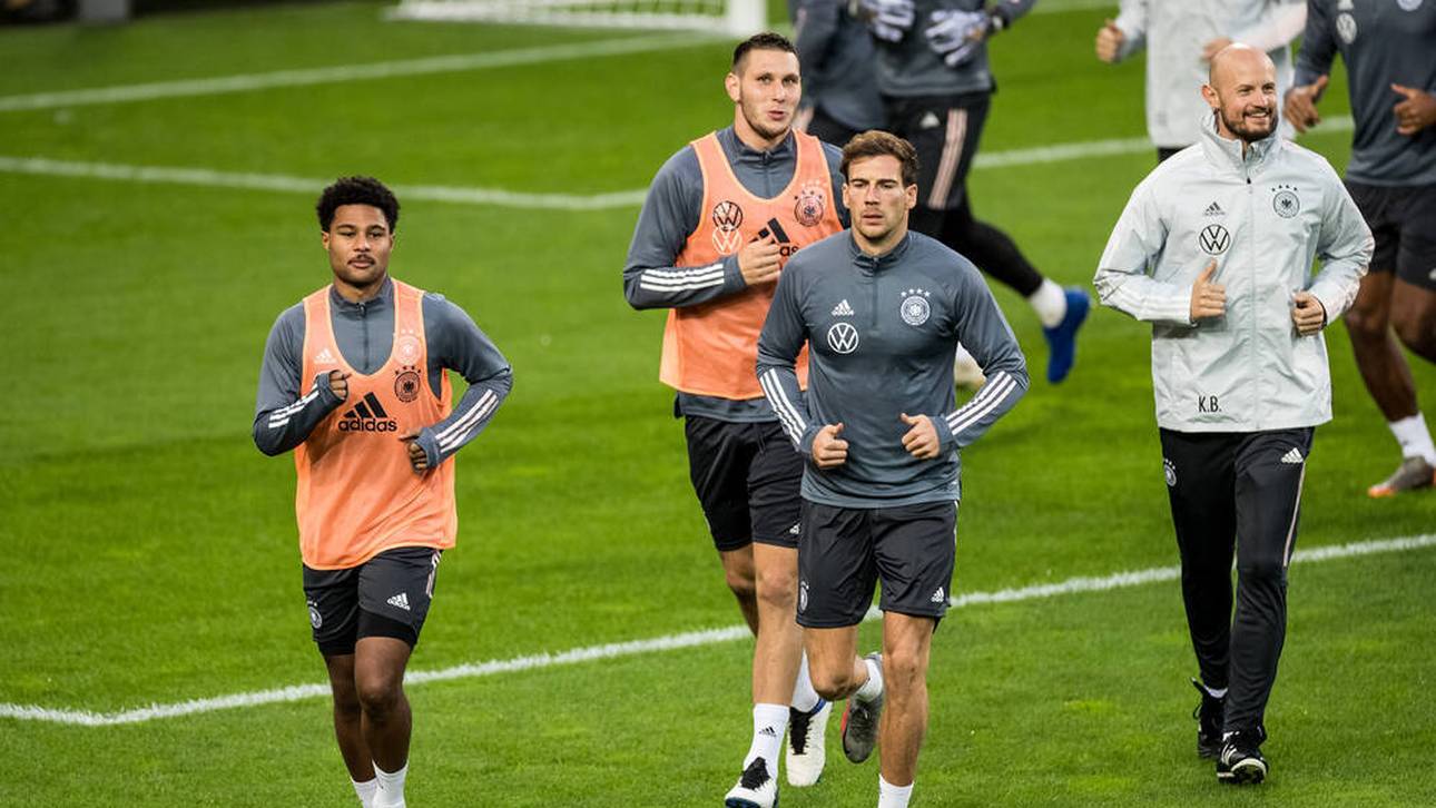 Die Bayern-Stars Serge Gnabry, Leon Goretzka und Niklas Süle im Training der Nationalmannschaft