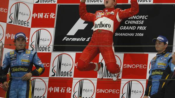 Michael Schumacher of Germany (C) celebr