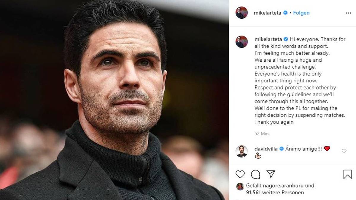 Auch der infizierte Arsenal-Coach Mikel Arteta bedankt sich für die Glückwünsche und appelliert an die Vernunft der Leute