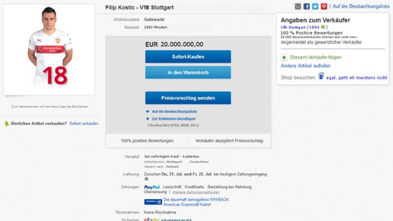 Wirbel um eBay-Angebot zu Kostic