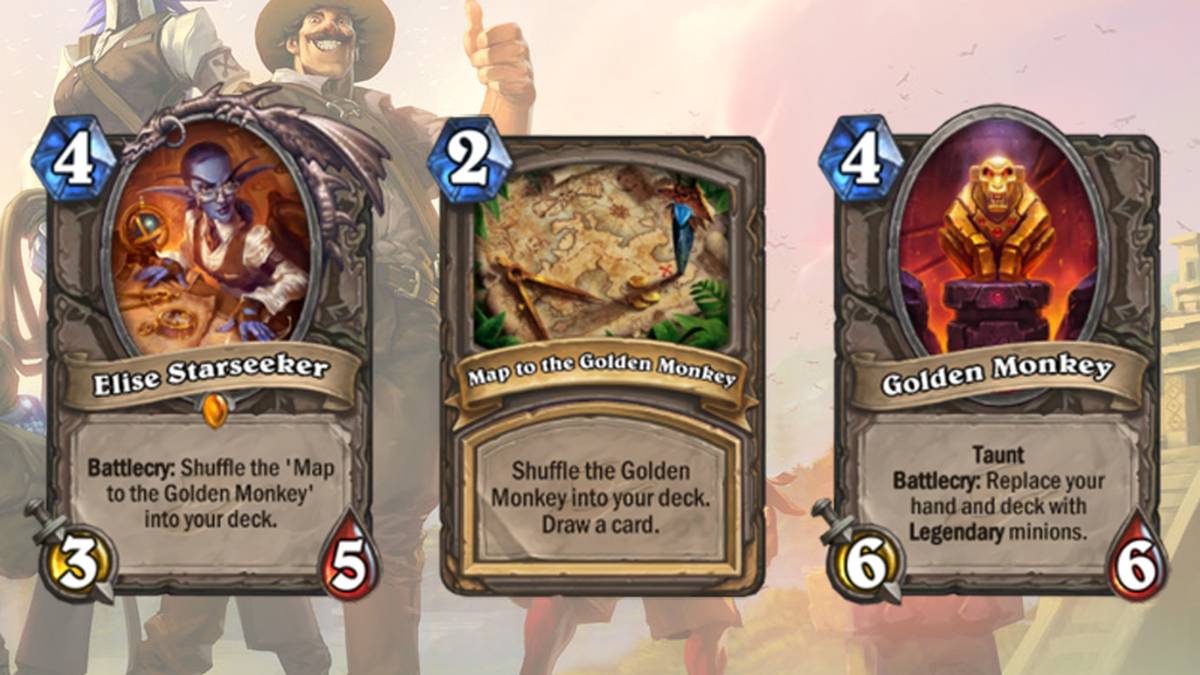 Die Wohl interessanteste Combo die man spielen kann ergibt sich mit Elise Starseeker. Spielt man sie wird eine Map ins Deck gemischt. Zieht man die Map wird The Golden Monkey ins eigene Deck gebracht. Spielt man den goldenen Affen werden alle Karten im Deck durch Legendarys ersetzt.