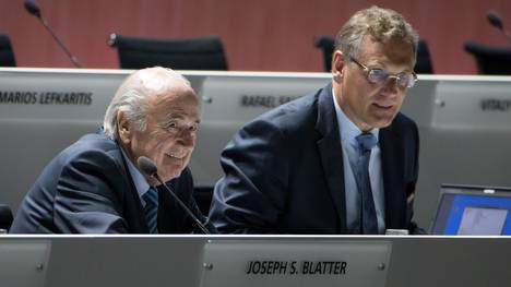 FIFA-Präsident Sepp Blatter und Generalsekretär Jerome Valcke auf dem 65. FIFA-Kongress