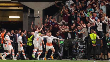 West Ham United feiert das Siegtor im Conference-League-Finale