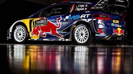 Red Bull ist prominent beim Ford Fiesta WRC von Sebastien Ogier zu sehen