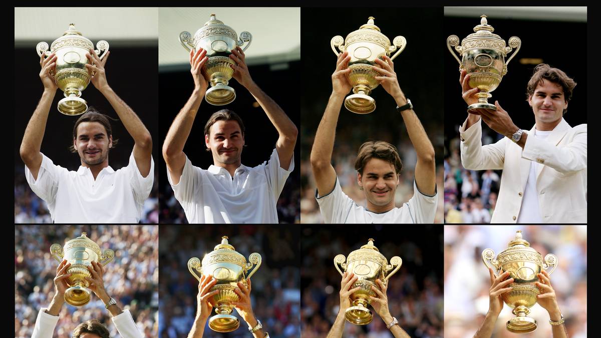 Roger Federer's Wimbledon Tennis Championships Wins Mit seinen acht Erfolgen in Wimbledon ist Roger Federer der alleinige Rekordhalter