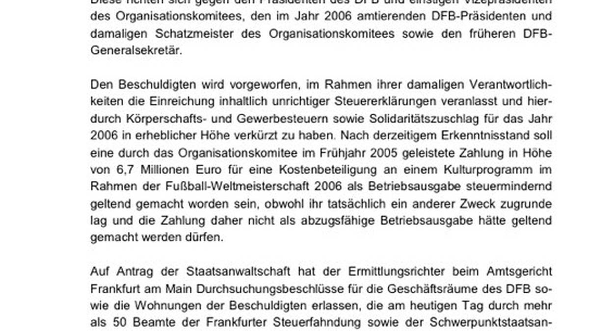 Erklärung Staatsanwaltschaft Frankfurt DFB