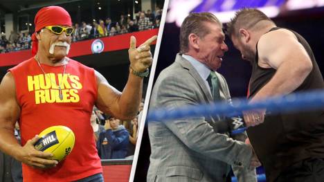 Hulk Hogan (l.) lobt Kevin Owens' Attacke auf Vince McMahon bei WWE SmackDown Live in höchsten Tönen