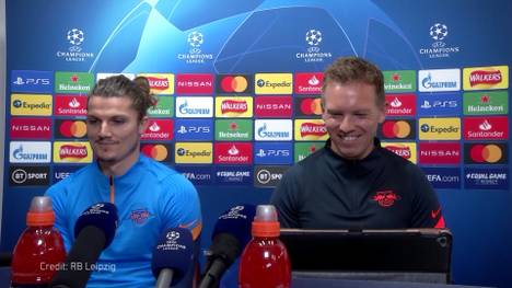 Julian Nagelsmann trifft mir RB Leipzig auf Ole Gunnar Solskjaer. Ob er durch seine Kindheit als Bayern-Fan Hass auf den United-Trainer verspürt? Der RB-Coach reagiert humorvoll.