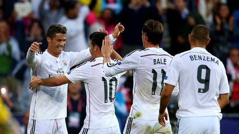 Die Real-Stars Cristiano Ronaldo, James Rodriguez, Gareth Bale und Karim Benzema